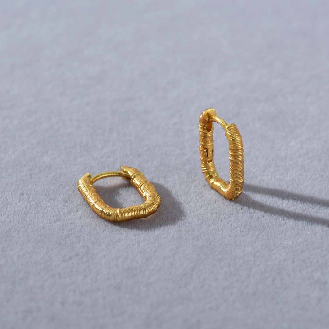 Simple Fashion Elegant Unique Horizontal Bar Metal Texture Ear Clip Rings