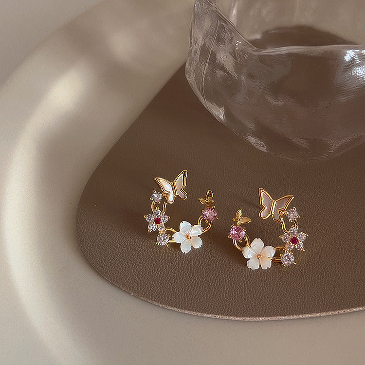 Super Fairy Zircon Shell Flower Butterfly Female Simple Earrings