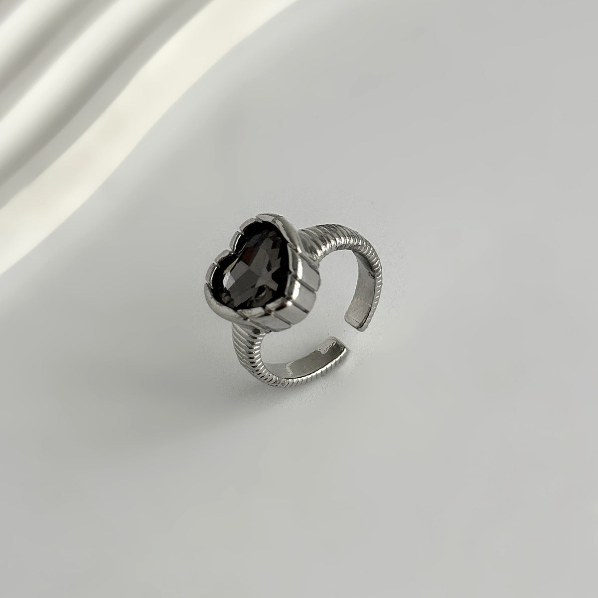 Minimalist Style Personalized Square Gray Diamond Open Ring