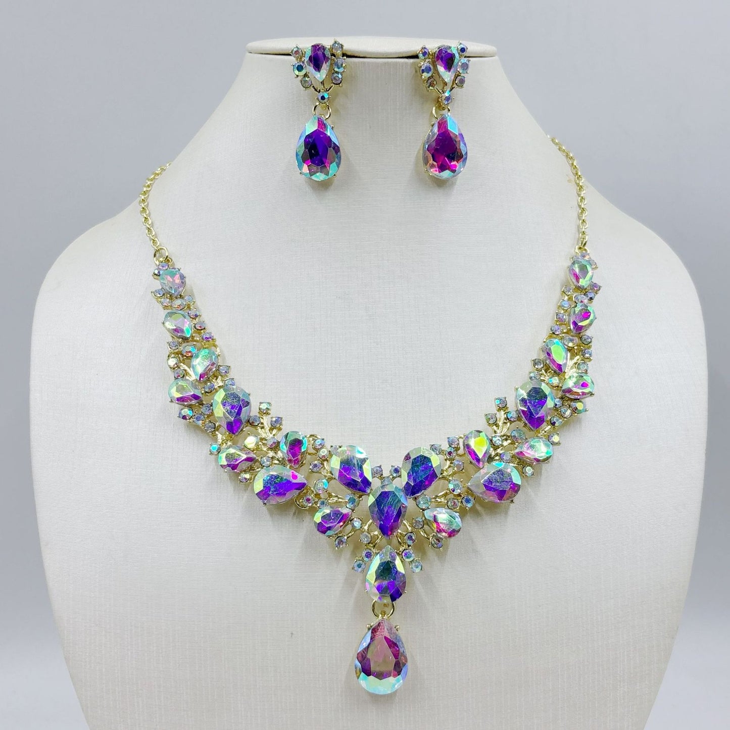 Water Drop Super Bridal Banquet Three-piece Zircon Gem Short Jewelry Set