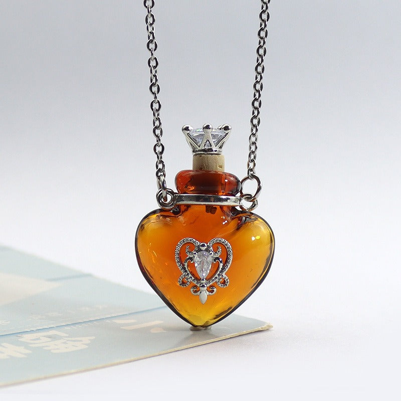 Transparent Heart-shaped Colored Glaze Perfume Essential Necklaces