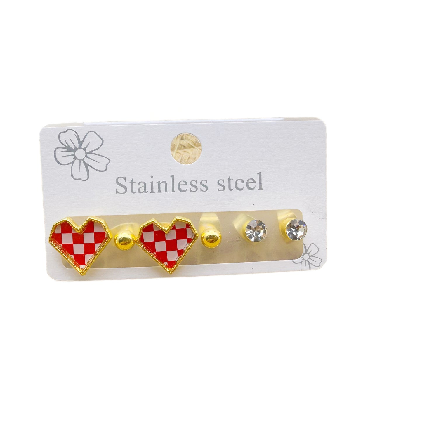 Women's Love Heart High-grade Stainless Steel Diamond Wild Trendy Golden Ear Stud Earrings