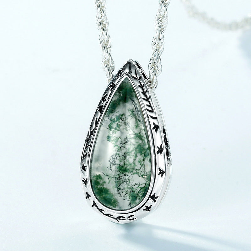 Drop Clavicle Chain Sier Green Moss Necklaces