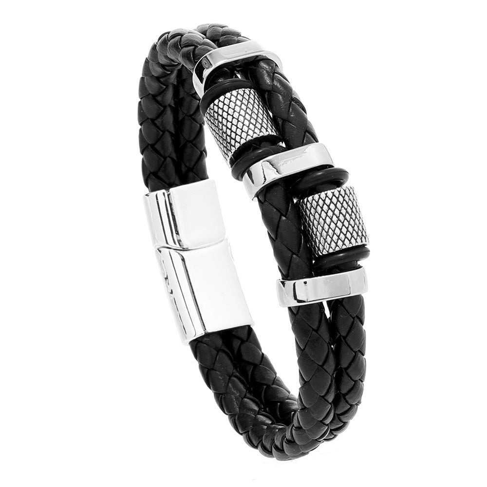 Men's Fashion Alloy Magnetic Snap Hand-woven Leather Bracelets