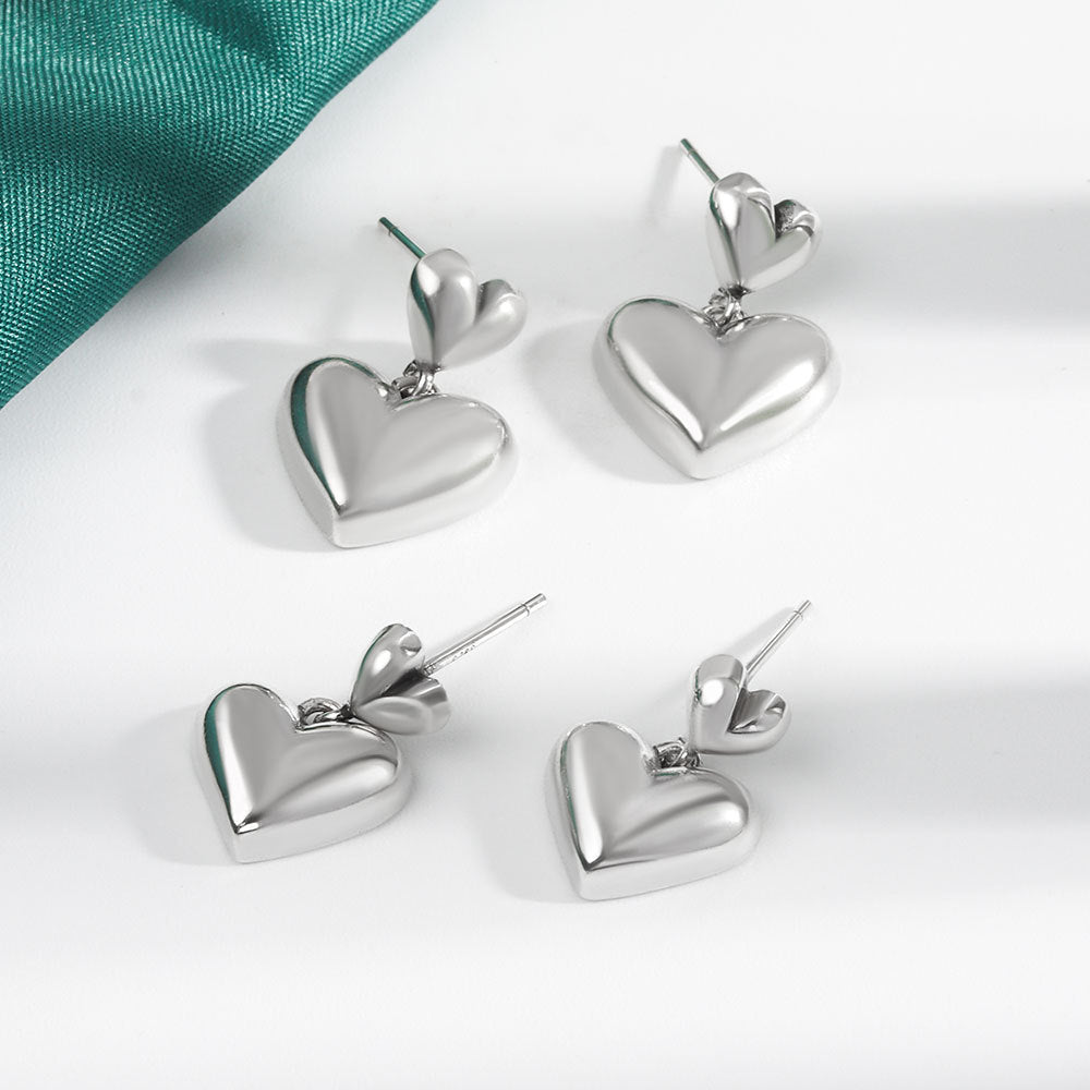 Love Heart Trendy Heart-shaped Eardrops Sweet Rings