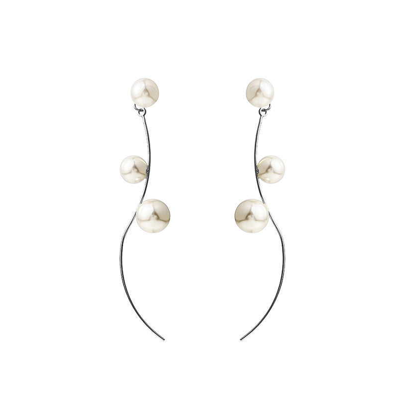 Elegant Geometric Line Pearl Ear Two Earrings