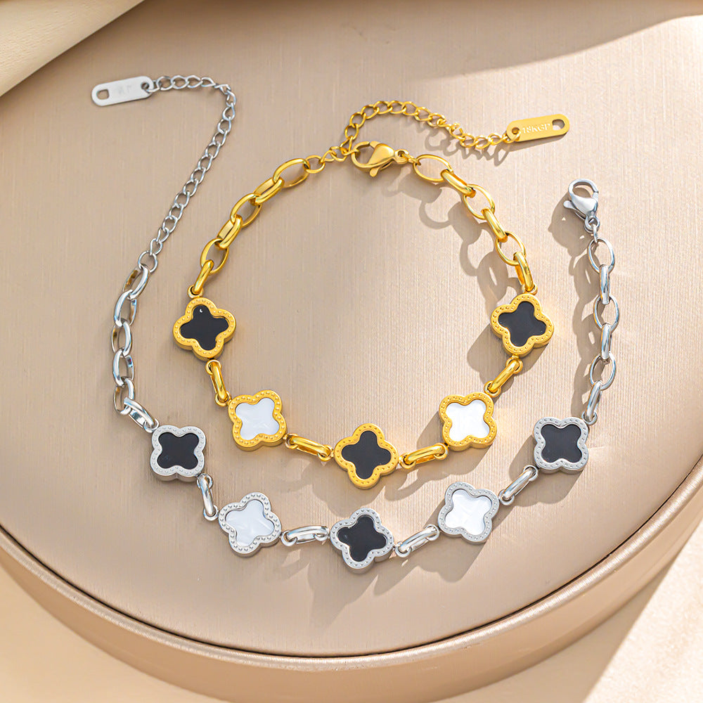 Lucky Titanium Steel Double-sided Clover Korean Bracelet