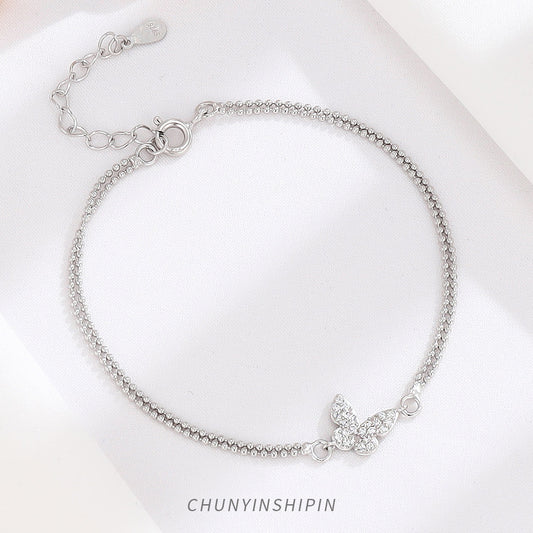 Bracelets papillon en argent sterling pour femmes, mode coréenne, diamants