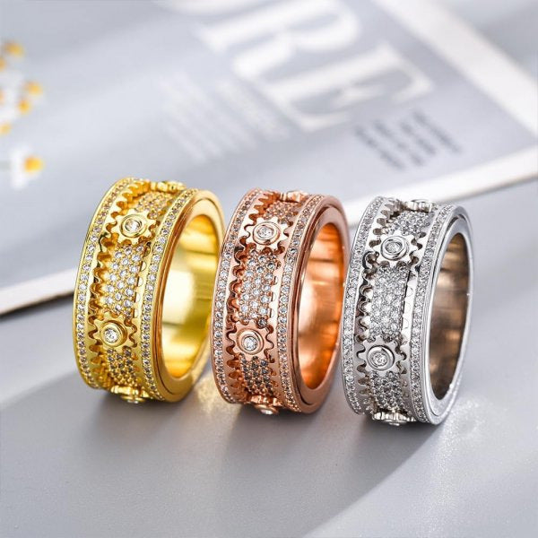 Women's & Men's Full Diamond Rotating Gear Rotatable Starry For Ring