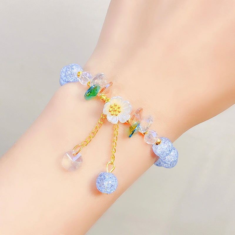 Bracelets de fleurs en cristal de dessin animé de princesse perlée pour enfants