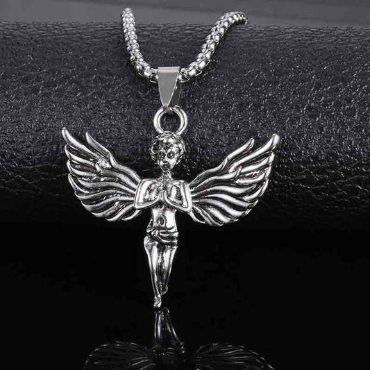 Men's Thai Sier Wings Little Angel Pendant Necklaces