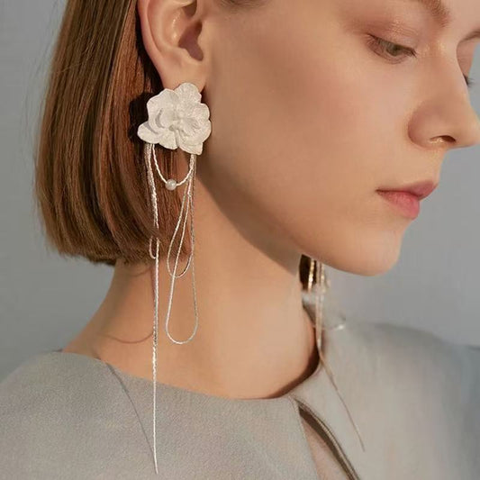 Fairy Flowers Phalaenopsis Long Tassel Niche High-grade Sier Needle Frosty Earrings