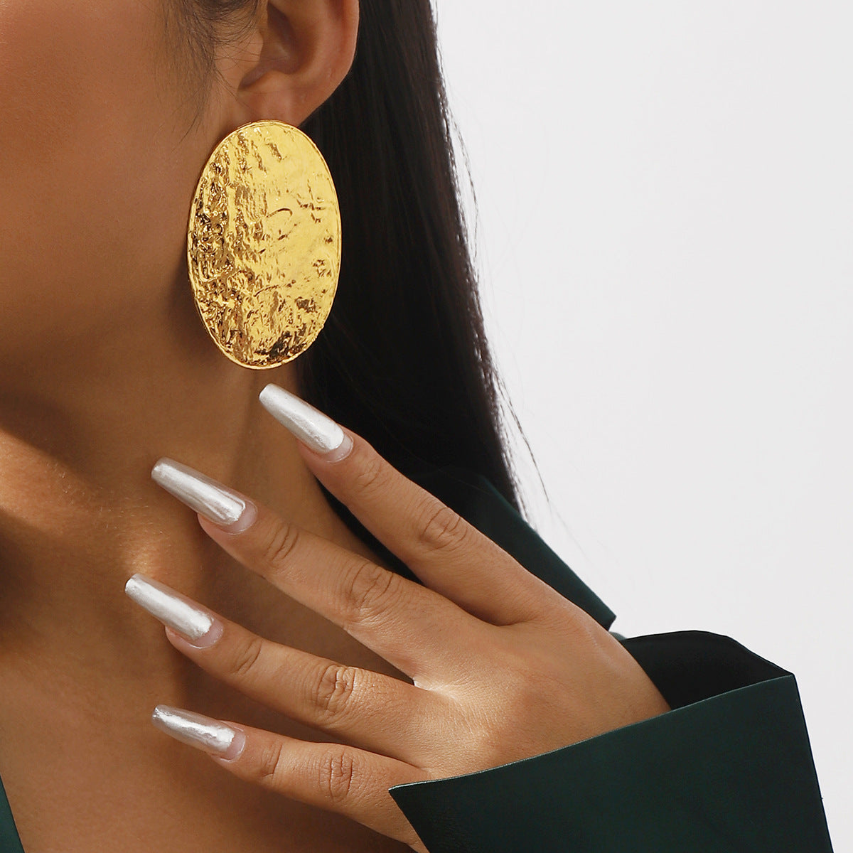 Style Exaggerated Alloy Oval Texture Geometric Metal Sense Rings