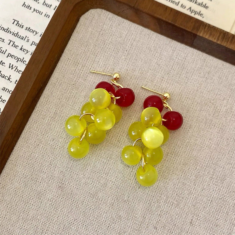 Color Beaded Grape Simple Cute Smart High-grade Earrings