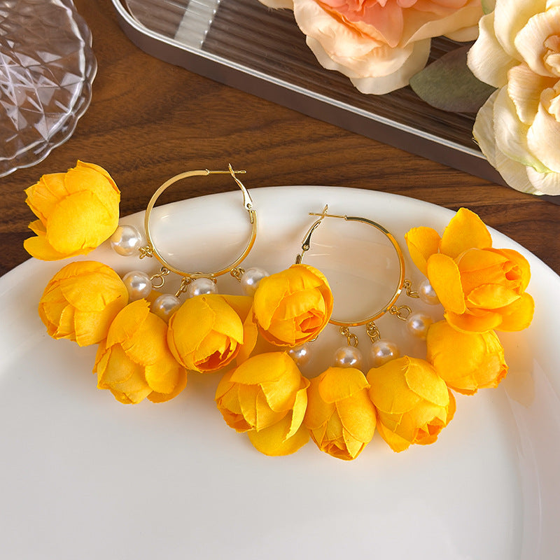 Women's Yellow Flower Mesh Vacation Style Niche High-grade Rings