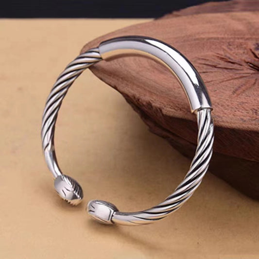 Simple Thai Personalized Braided Twisted Shiny Retro Aged Alloy Opening Bracelet