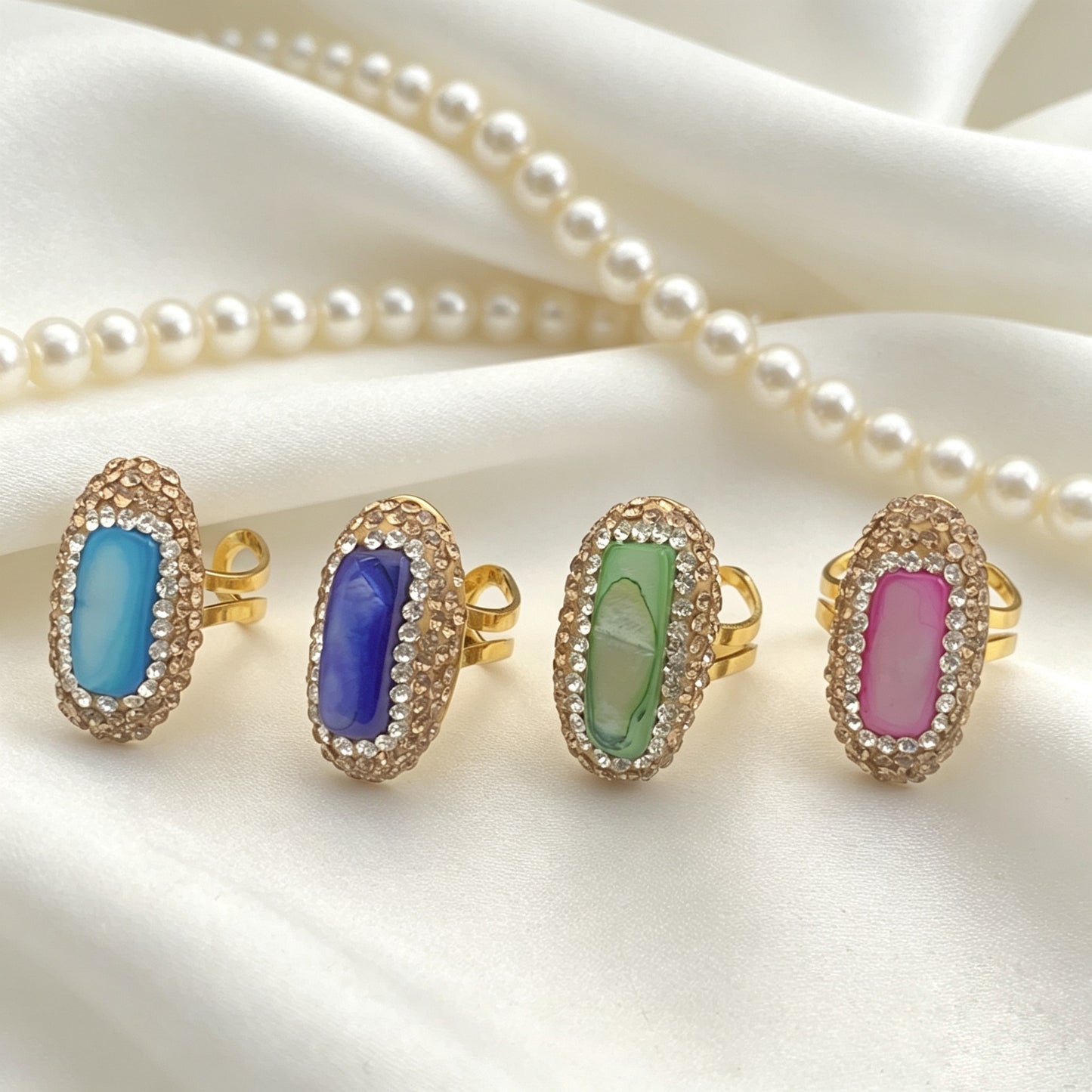 Color Shell Long Light Luxury Minority Adjustable Rings