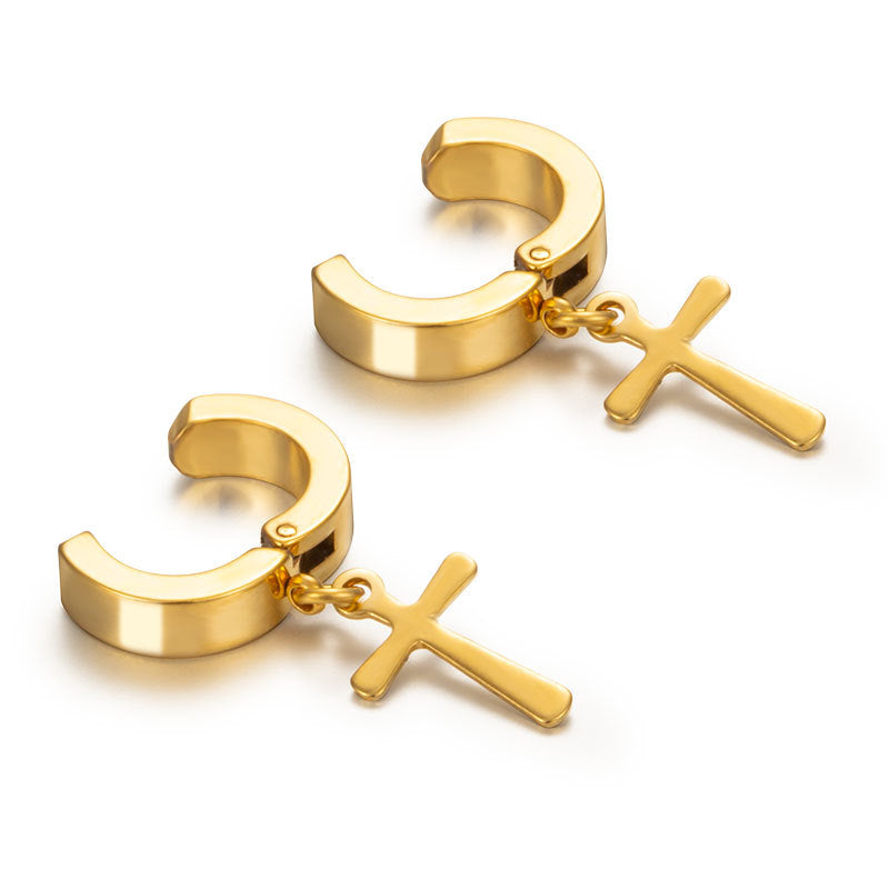 Stainless Steel Cross Golden Trend Fashion Eardrop Ear Clip