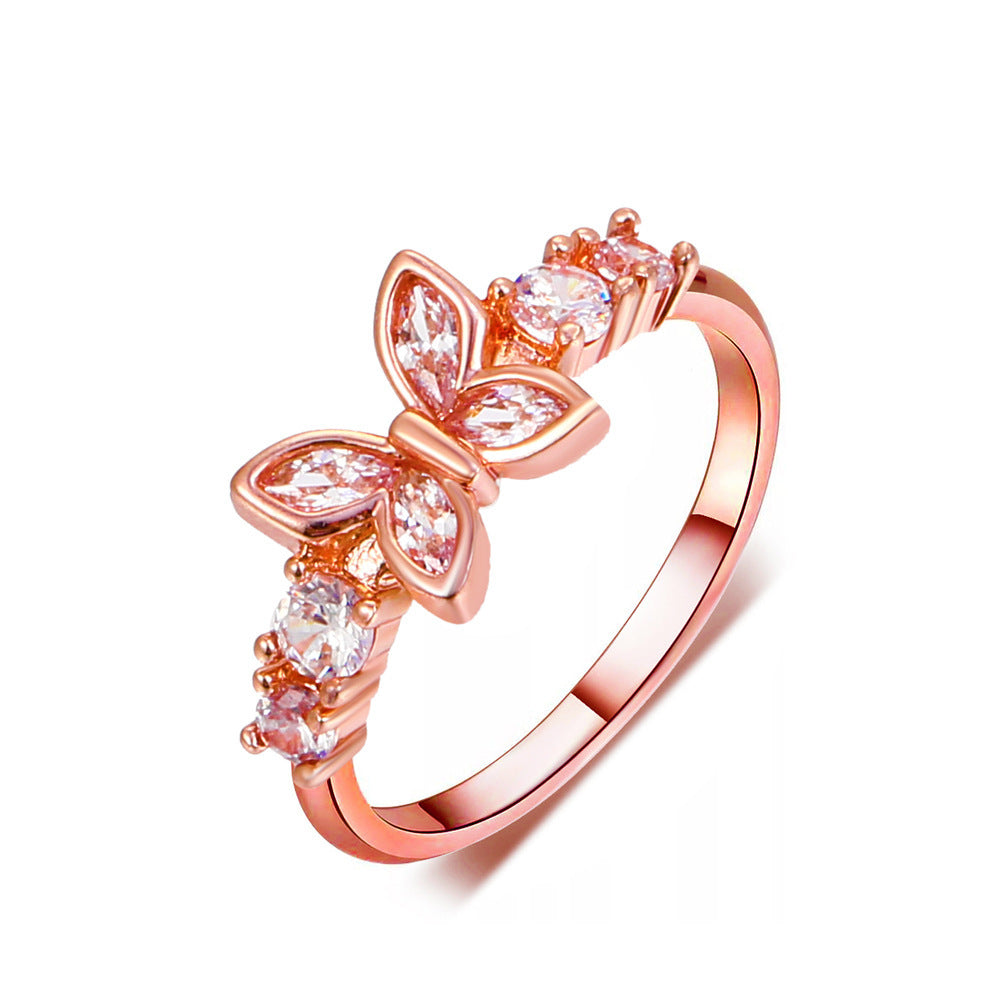 Simple Butterfly Female Graceful Personality Copper Diamond Geometric Open Index Rings