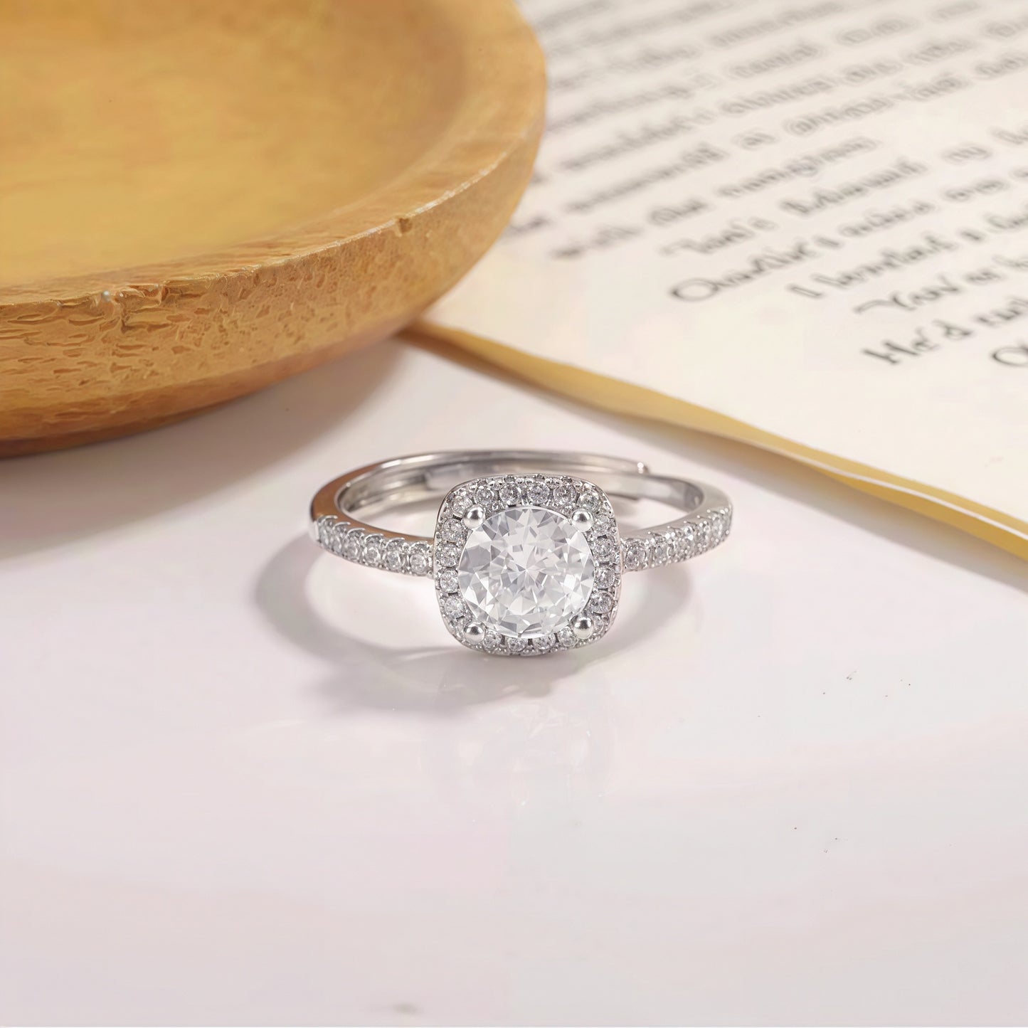 Diamond Square Round Affordable Luxury Fashion Pillow Zircon Opening Couple Rings