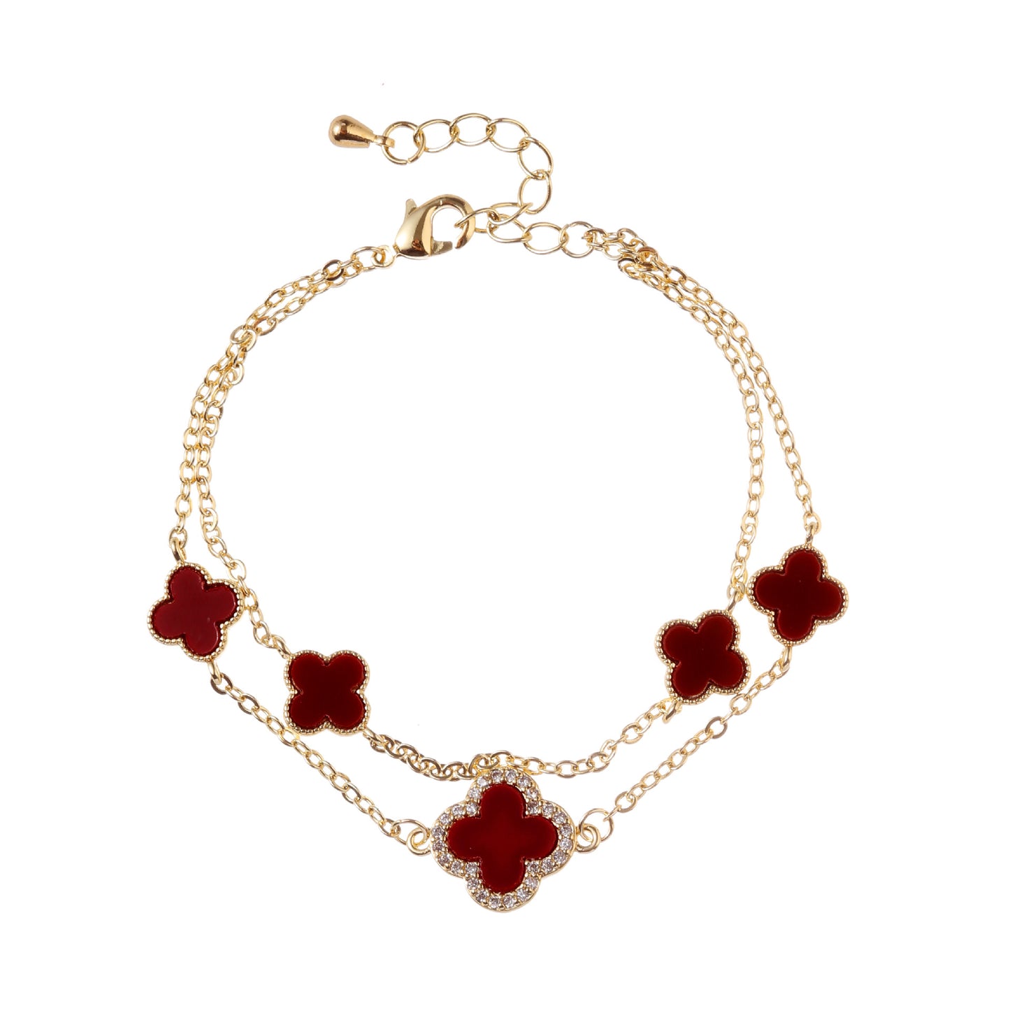 Style Light Luxury High-grade Versatile Micro Inlaid Zircon Four-leaf Flower Bracelets