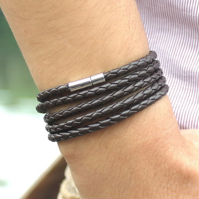 Bracelets tissés en corde de cuir pour femmes, hommes et faits à la main