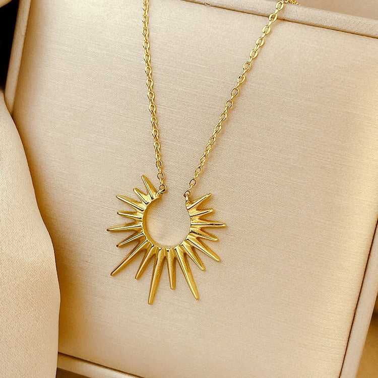 Women's Model Sun Stainless Steel Niche Mid-length Necklace