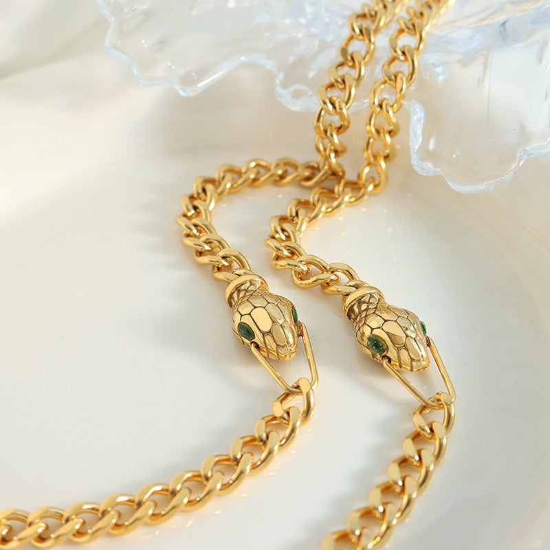 Snake Head Titanium Steel Gold-plated Fashion Jewelry Set