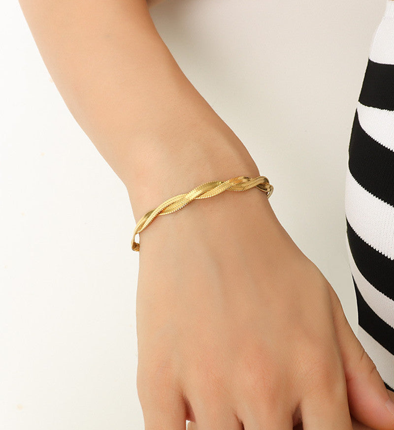 Women's Titanium Steel Gold Cross Snake Bone For Niche Design Bracelets