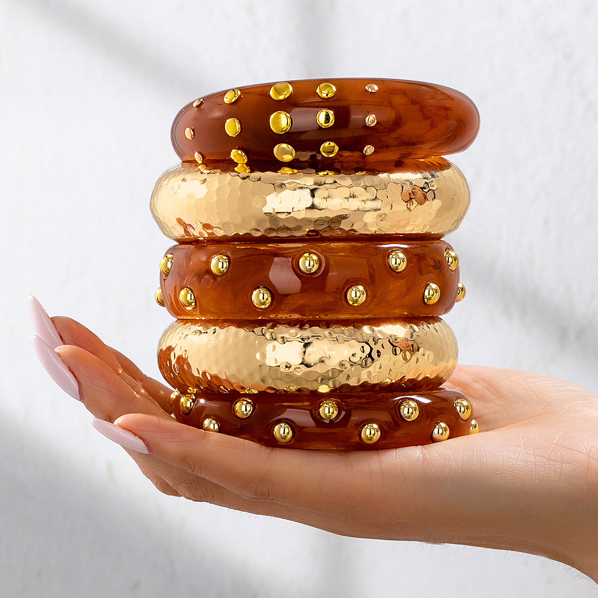 Women's Resin Cufflinks Metal Texture Stackable Everyday Bracelets