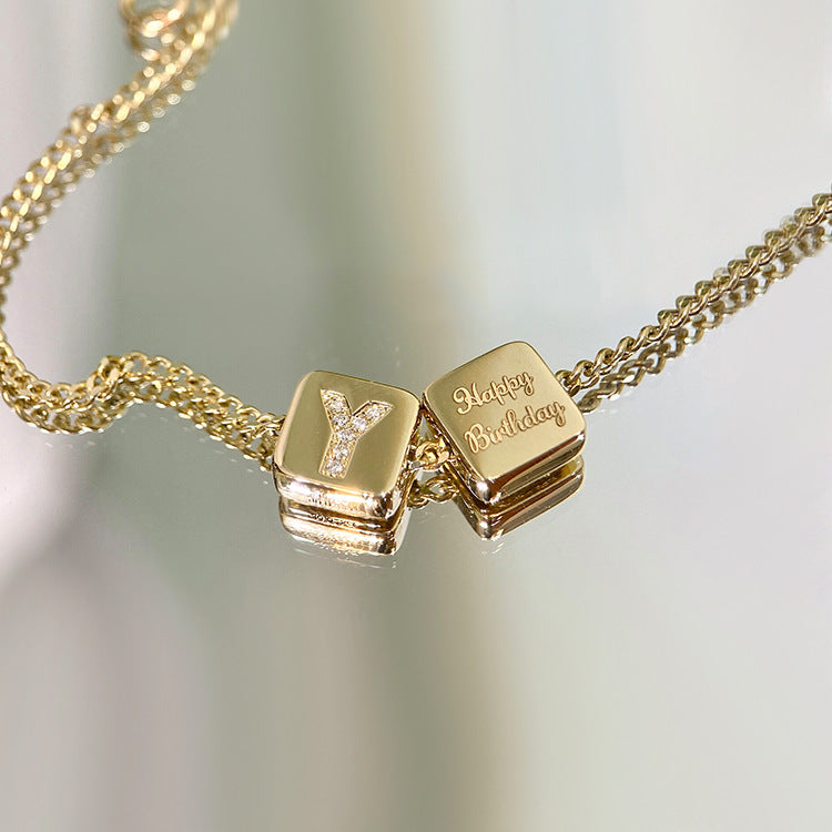 Gold Vintage Square Letter Couple Matching Bracelets