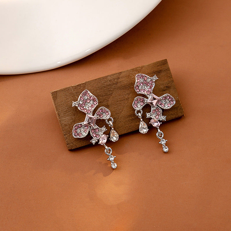 Boucles d'oreilles carrées de luxe pour femmes, aiguille en argent, doux, plein de diamants, papillon léger