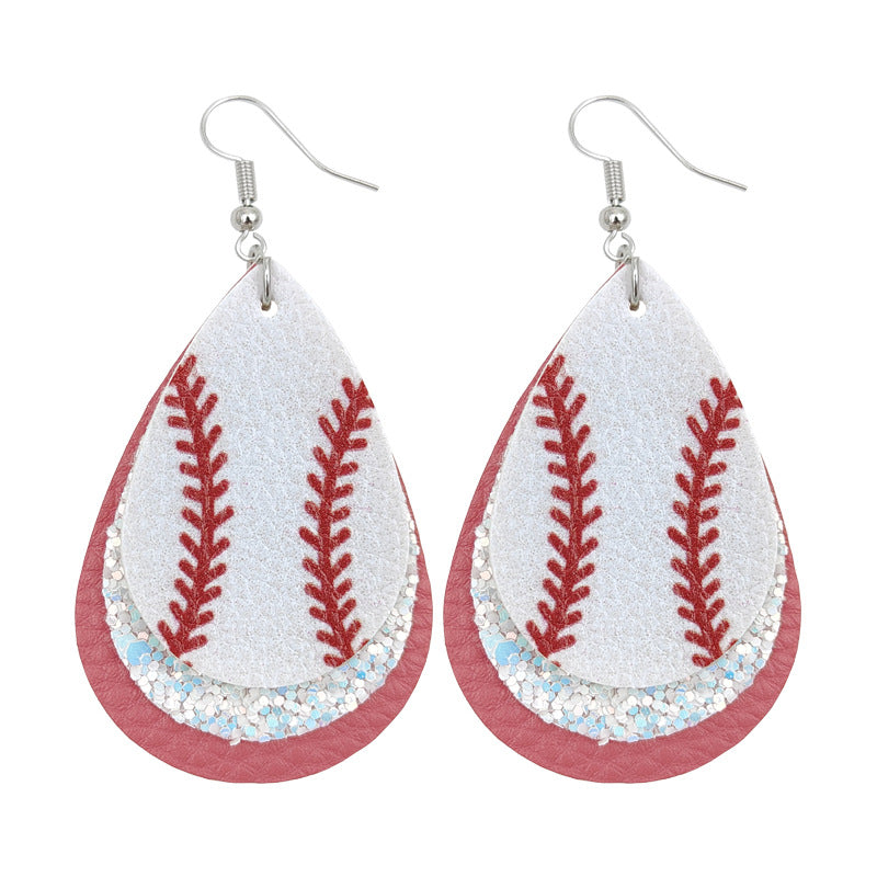 Slouchy Versatile Trendy Sports Baseball Leather Earrings