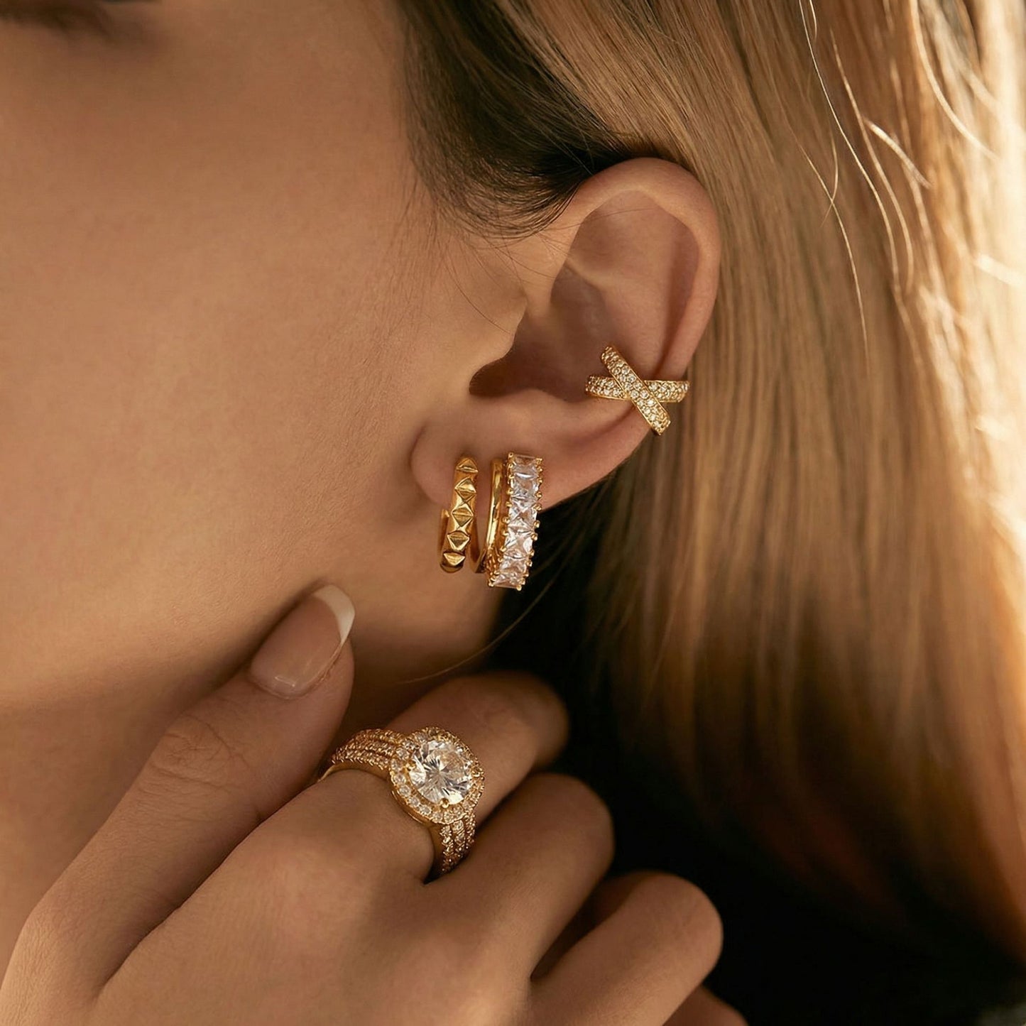 Women's Clip Light Luxury High-grade Environmental Protection Copper Geometric Earrings