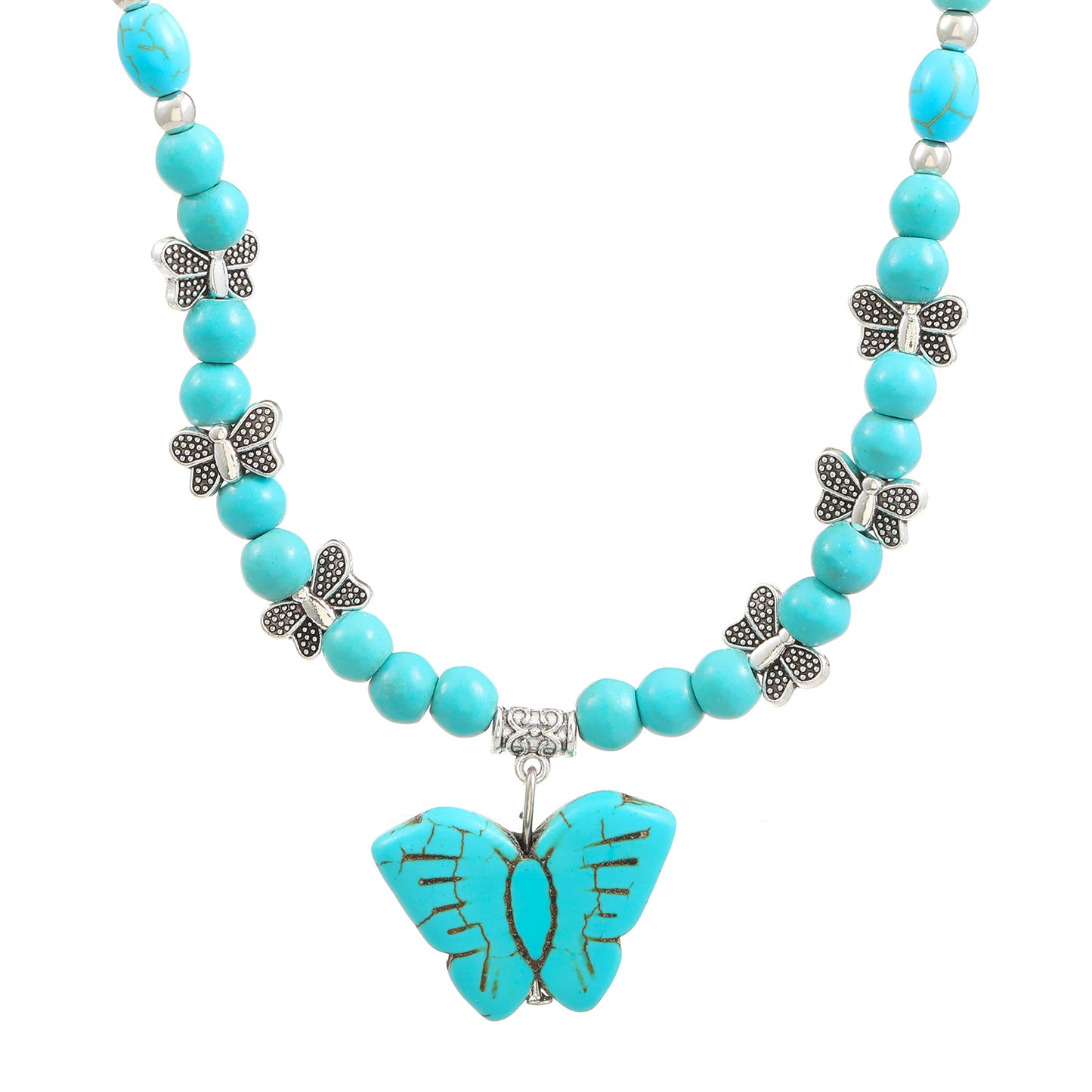 Colliers avec pendentif papillon Turquoise pour femmes, Style ethnique bohème