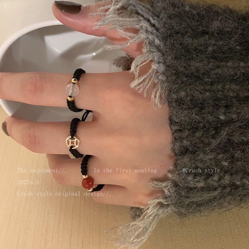 Opal Copper Coin Retro Fashion Chalcedony Niche Rings