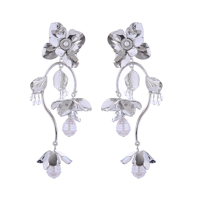 Spring Flower Alloy Pearl Trendy Female Earrings