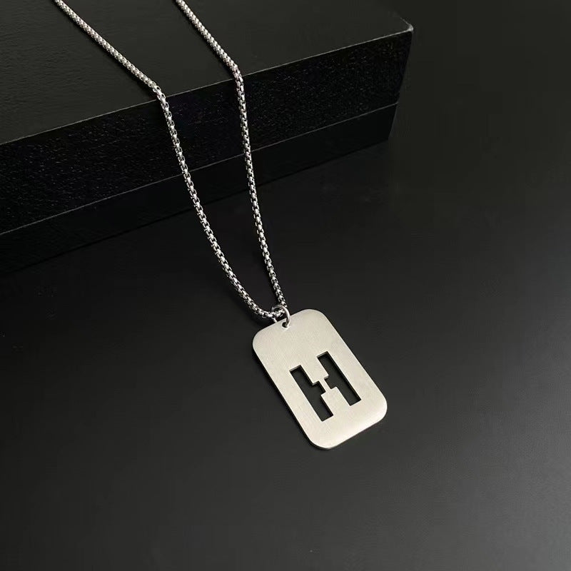 Men's Titanium Steel Female Letter Nameplate Pendant Necklaces