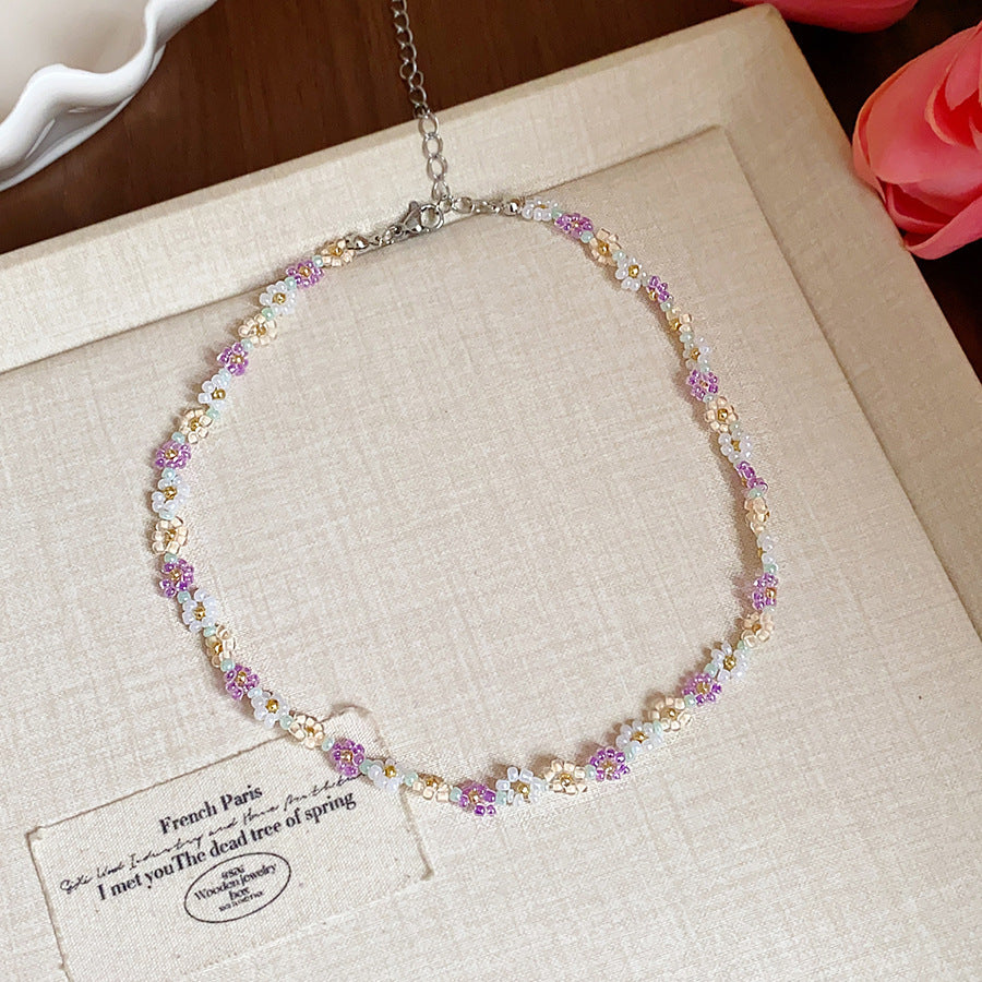 Stainless Steel Flower Beaded High-grade Light Luxury Clavicle Jewelry Set