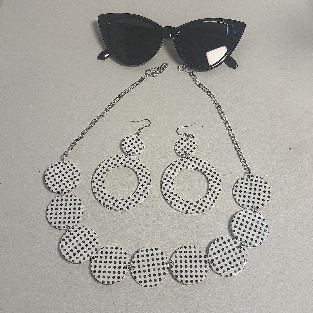 Women's Black White Red Dot Circle Acrylic Generation Retro Suit Jewelry Set