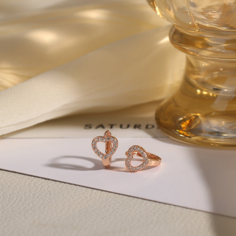 Gold Heart-shaped Sier Trendy Love Heart Female Korean Fashion Ear Rings