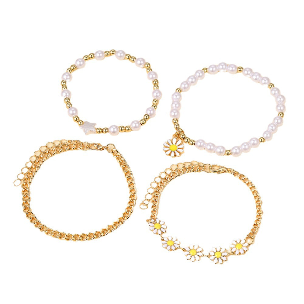 Damen-Set mit goldenen Perlen und Perlen, kreative Armbänder