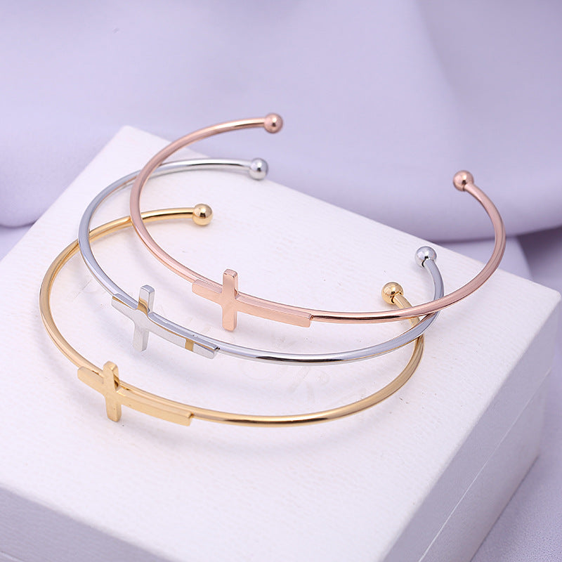 Unique Punk Style Cross Shaped Open Stainless Steel Bracelets
