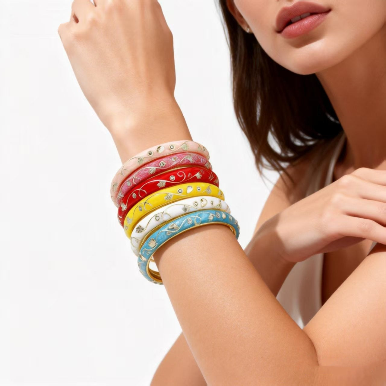 Alloy Open Drop Oil Enamel Small Flower Ethnic Style Tourist Bracelet