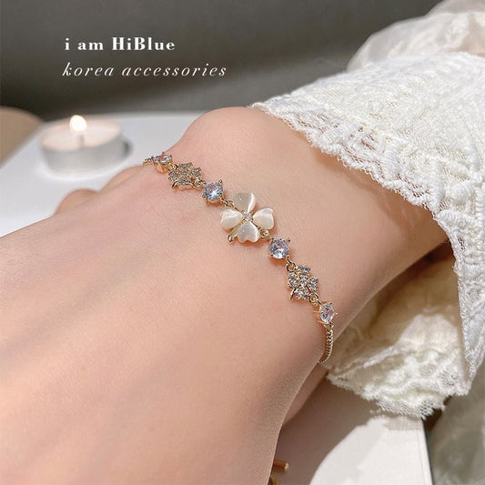 Style Elegant Clover Micro Inlaid Zircon Adjustable Pulling Rope Bracelets