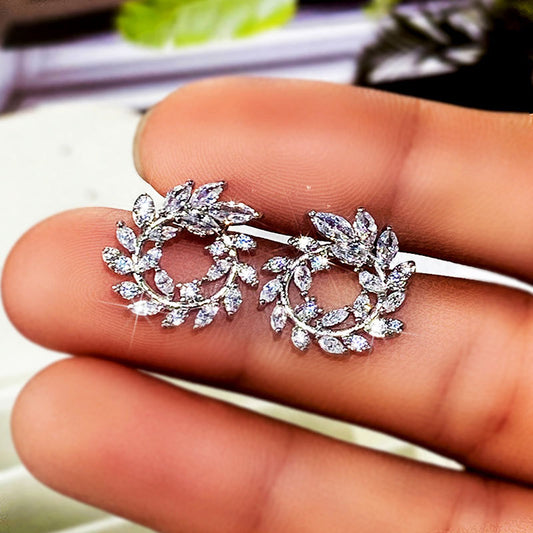 Shi Live Luxury Full Diamond Leaf Earrings