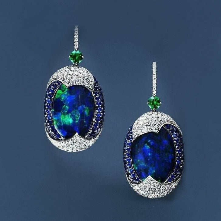 Inlaid Sea Blue Topaz Female Creative Rotational Water Drop Earrings