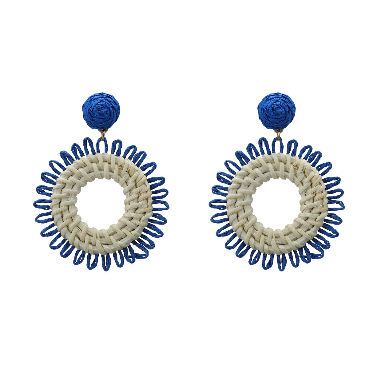 Summer Raffia Flower Female Rattan Woven Earrings