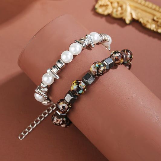 Men's Irregular Haematite Stitching Hip Hop Design Versatile High Bracelet