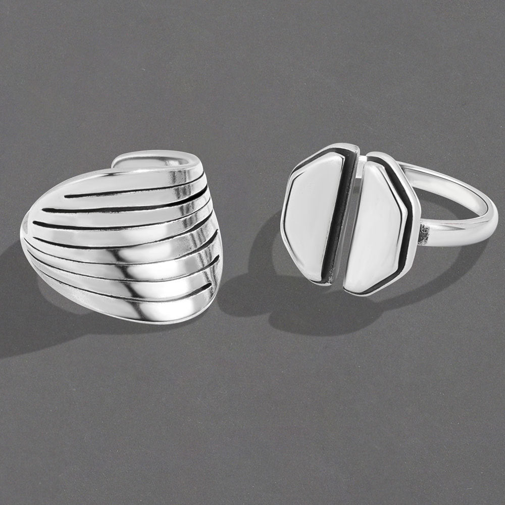 Octagonal Geometric Stripes Female Open Personalized Rings